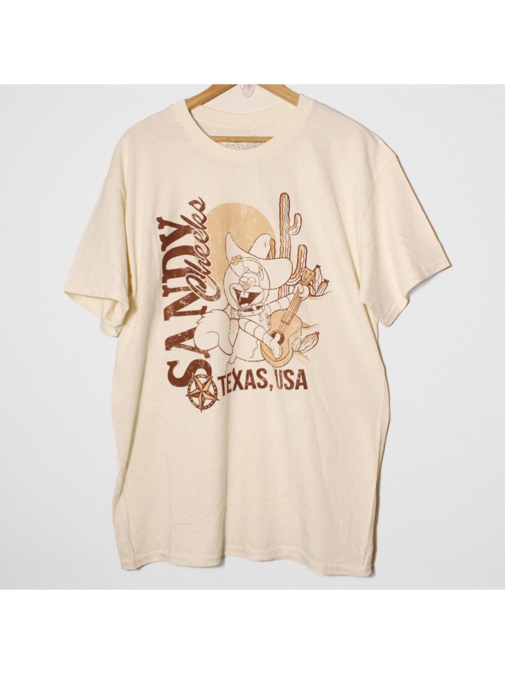 Spongebob Squarepants Sandy Cheeks Texas USA Graphic Tee Beige Size L